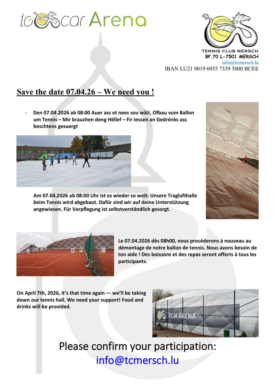 Ofbau vun der TOMCAR ARENA 7.Abrëll 08:00